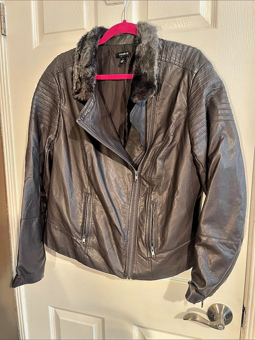 Torrid Lace-Up Back Faux Fur Collar Moto Jacket Faux Fur Collar Moto Jacket